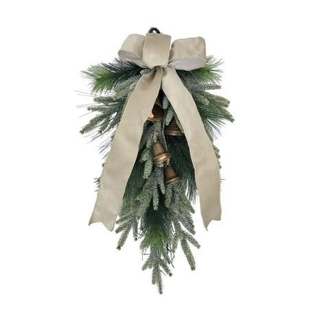 Your festivities will be merry and bright when you find a spot to showcase this Holiday Time Christmas Bells with Bow Hanging Decor. With seasonal greenery and a large bow, this elegant swag is made from high-quality materials that ensure durability and long-lasting use. The attached loop makes it easy to display anywhere. Be sure to check out all the joyful Christmas decorations from Holiday Time like inflatable characters, pre-lit Christmas trees, colorful wreaths, and more. Express your love for the most wonderful time of the year when you display this Holiday Time Christmas Bells with Bow Hanging Decor. Color: Green. Antique Gold Christmas Decor, Christmas Decorating With Bells, Christmas Decor Hobby Lobby, Mistletoe Decoration, Colorful Wreaths, Lantern Christmas Decor, Christmas Minimalist, Christmas Tables, Church Christmas Decorations