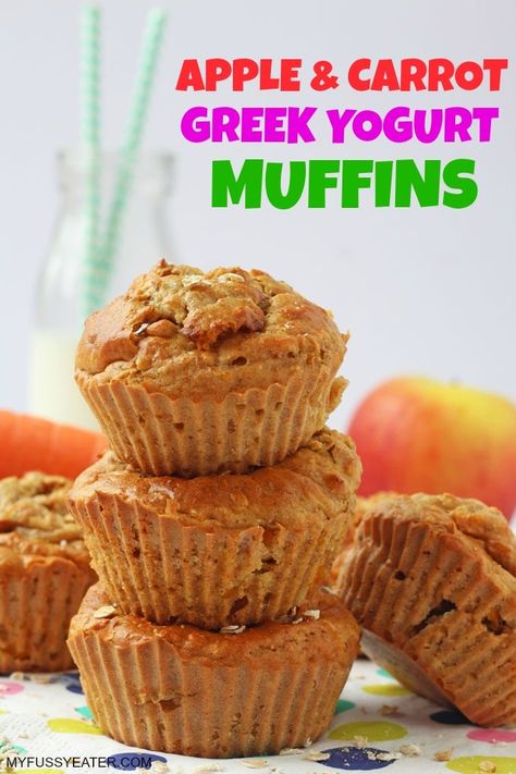 Made with lots of healthy ingredients such as carrots, apple, greek yogurt and oats, these muffins are an excellent after-school snack to feed hungry kids! #muffinrecipes #healthymuffins #snacksforkids #healthysnacks Clean Eating Recipe, Toddler Muffins, Greek Yogurt Muffins, Apple Muffin Recipes, Yogurt Muffins, Apple Muffins, Fussy Eaters, School Snack, Toddler Food