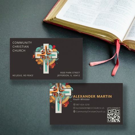 Religious Christian Church Cross QR Code Modern Business Card Modern Business Card, Welcome Card, Visiting Card Design, Church Graphic Design, Graphic Design Photoshop, Church Design, Christian Church, Modern Business Cards, Visiting Cards