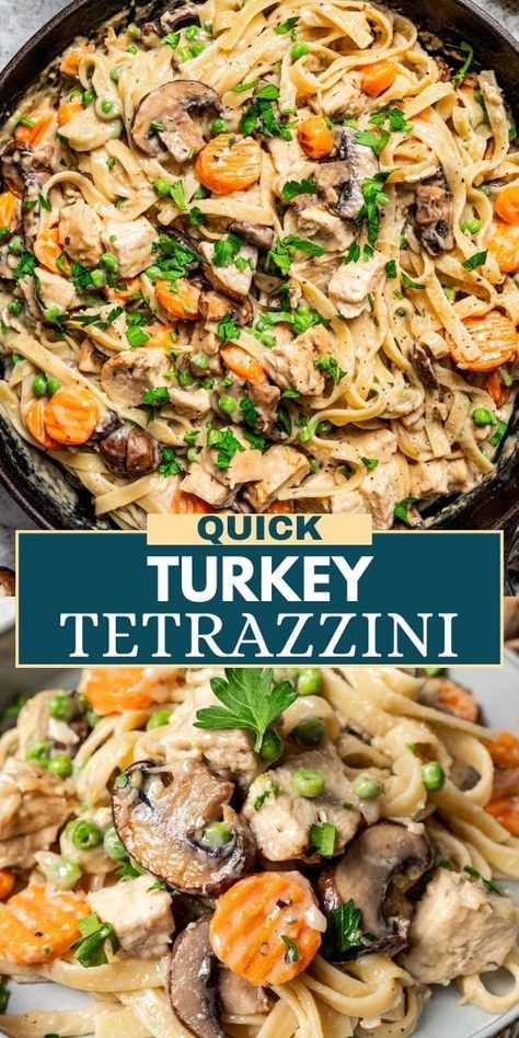 Healthy Turkey Tetrazzini Recipe, Tetrazzini Turkey, Turkey Recipes Leftover, Turkey Leftovers Recipes, Turkey Tetrazzini Recipe Easy, Leftover Turkey Recipes Easy, Creamy Turkey Tetrazzini Recipe, Buttery Mushrooms, Turkey Leftover Recipes