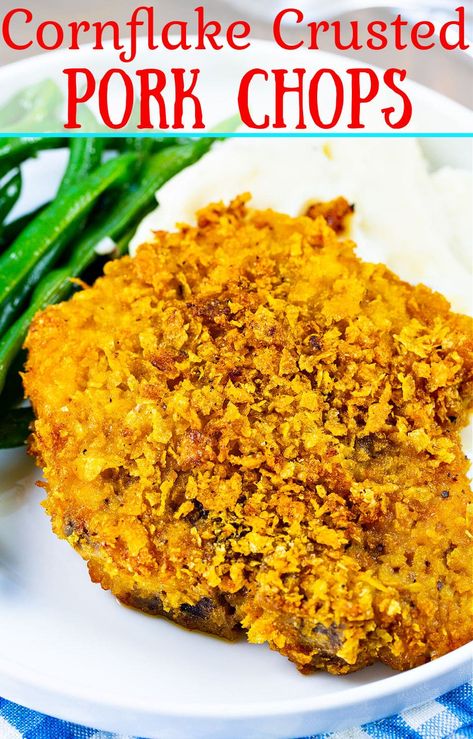 Cornflake Crusted Baked Pork Chops Air Fry Pork Chop Recipes, Pork Chops Breaded Baked, Pork Chop Recipes Corn Flakes, Cornflake Pork Chops, Corn Flake Pork Chops Baked, Cornflake Pork Chops Oven Baked, Corn Flake Pork Chops, Baked Pork Chop Recipes, Breaded Pork Chops Baked