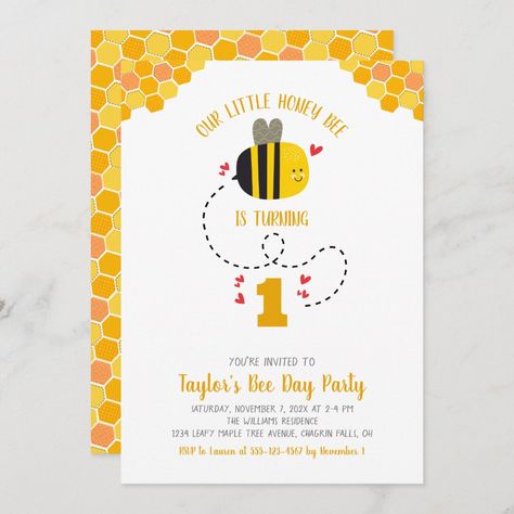 First Birthday Party Boy, Bee Themed Birthday, Honey Bee Birthday, Bee Themed Birthday Party, Bee Cute, Kawaii Birthday, Happy Birthday Celebration, 2nd Birthday Invitations, Bee Birthday