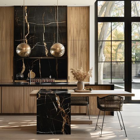 Kitchen island design with a bold black marble and extended island with seating Stone Island Bench, Extended Island, Kitchen Island Inspiration, Taupe Kitchen Cabinets, Oversized Island, Host Party, Taupe Kitchen, Diy Headboard Upholstered, Ikea Pax Wardrobe