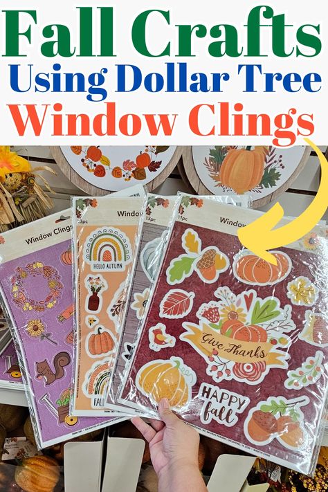 Easy FALL crafts using Dollar Tree Window clings. Fall Decor ideas. Dollar Tree Window Cling Crafts, Window Cling Crafts, Dollar Tree Fall Diy, Fall Diy Crafts, Dollar Tree Plates, Autumn Diy, Fall Windows, Dollar Tree Fall, Dollar Store Diy Projects