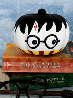 Harry Potter Themed Pumpkin Decorating, Pumpkin Decorating Harry Potter, Harry Potter Painted Pumpkins Ideas, Painted Harry Potter Pumpkins, Harry Potter Book Character Pumpkin, Harry Potter Painted Pumpkin, Harry Potter Pumpkin Painting, Diy Pumpkins Painting, Pumpkin Patch Craft