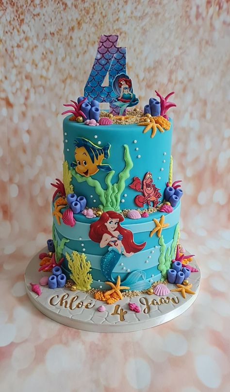 Ariel Two Tier Cake, Ariel Cake Ideas, Ariel Birthday Cake, Cake Mermaid, Mermaid Witch, Ariel Cake, Ariel Birthday, Two Tier Cake, Beautiful Birthday Cakes