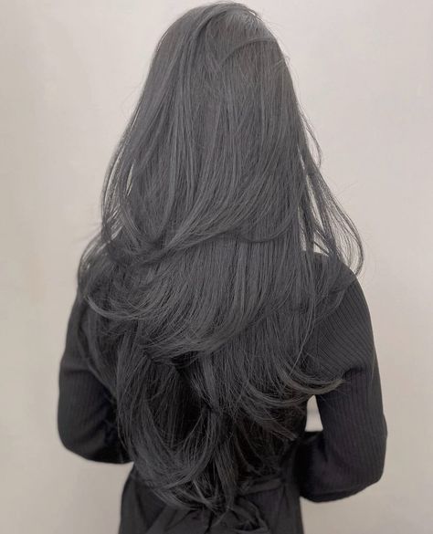 Long Black Colored Hair Hairstyles, Long Black Hair With Lots Of Layers, Haircuts For Long Black Hair Straight, Long Hair Layers Black, Long Layers On Black Hair, Long Layers With Face Framing Pieces Black Hair, Long Layered Haircuts Black Hair, Layers Long Black Hair, Jet Black Hair Styles