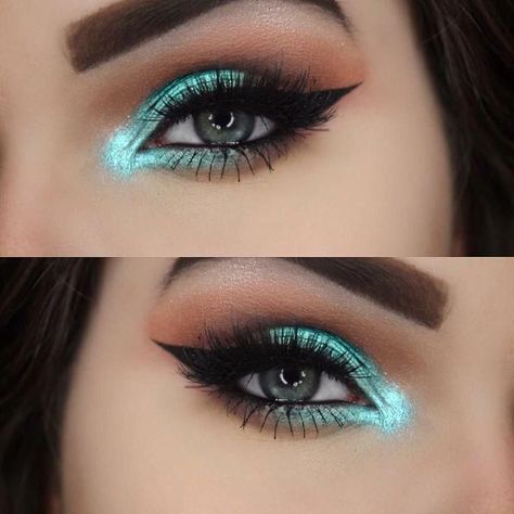 turquoise eye makeup #makeup #turquoise #besteyemakeup #makeup #EyeMakeup Makeup Turquoise, Turquoise Eye Makeup, Teal Eye Makeup, Machiaj Smokey Eyes, Make Up Designs, Teal Eyes, Turquoise Eyes, Eye Makeup Designs, Makijaż Smokey Eye