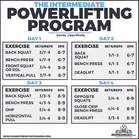 Intermediate Workout Plan, Powerlifting Program, Split Workout Routine, Spartan Workout, Powerlifting Workouts, Travel Workouts, Power Lifting Women, Lifting Programs, Weight Lifting Routine