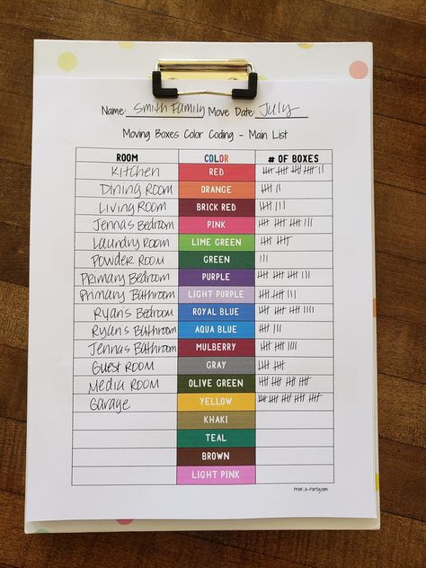 Moving can be stressful. Make the task easier with the color coding and labeling of your boxes and keeping track on a master list. This will make your move so organized and so much easier! This is a printable file where you can make as many copies as you need. Print on regular paper or sticker paper. WHAT YOU GET WITH THIS PRINTABLE - CHOOSE FROM 2 OPTIONS: 18 pages of labels (14 specific rooms + 4 blank to write-in your own) These labels print 6 per page. Easy to print, cut, organize and move. Moving Tips Packing Organizing Free Printable, Color Coded Moving System, Labeling Boxes For Moving, Moving Boxes Organization, Organized Packing For Moving, Moving Tips Packing Organizing, Easy Moving Hacks, Moving Organization Tips, Move Out