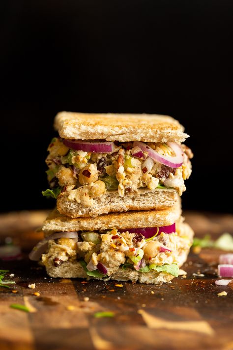 Chickpea Tahini Salad Sandwich - Vegan Richa Chickpea Tahini, Shawarma Spice, Salad With Pecans, Tahini Salad, Gif Recipes, Shawarma Spices, Chickpea Salad Sandwich, Summer Sandwiches, Vegan Richa