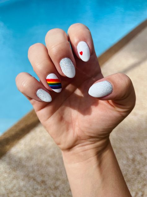 #pridemonth #pride #gaypride #nails #nailart #pridenails Pride Dip Nails, Simple Pride Nail Designs, Pride Short Nails, Lesbian Pride Nails Designs Simple, Pride Ally Nails, Bisexual Pride Nails Short, Pride Manicure, Minimalist Pride Nail Art, Subtle Pride Nails Pan