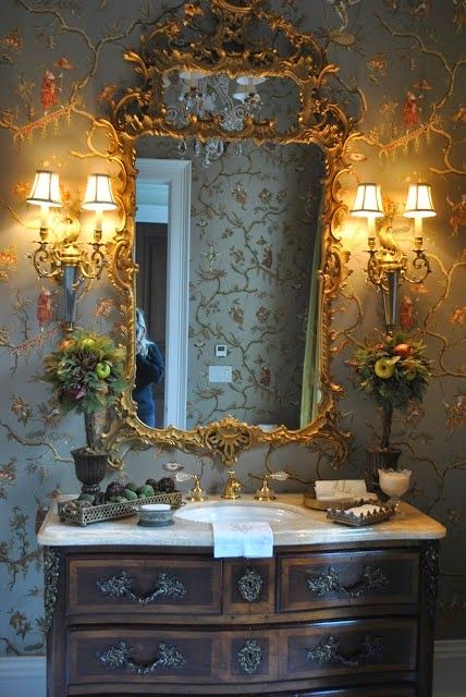 Willowbrook Park: I just need to powder my nose... Vintage Powder Room, Fairytale Bedroom, Fairytale Decor, Fairytale House, French Country Bathroom, Magical Home, The Enchanted Home, Bathroom Themes, Enchanted Home