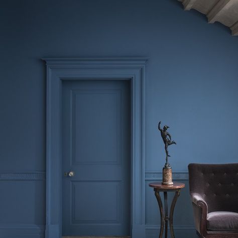 Blue Blood Entrance Dark Blue Bedroom Walls, Dark Blue Paint Color, Dark Blue Bedrooms, Blue Bedroom Walls, Dark Blue Paint, Paint Wallpaper, Paint And Paper Library, Paint Paper, Blue Paint Colors