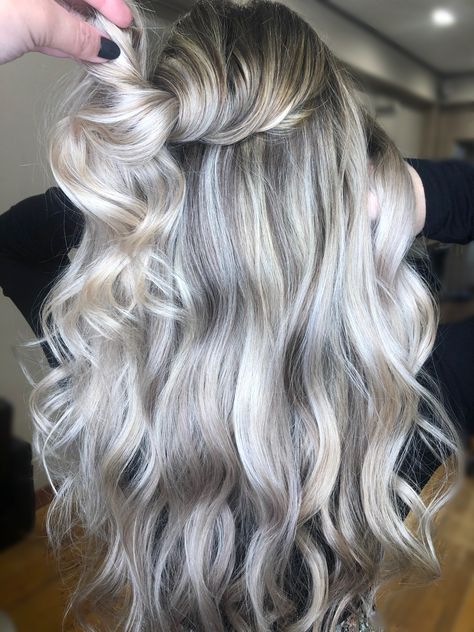 Silver Blonde Hair 2023, Snowy Blonde Hair, Icy Blonde With Root Tap, Dark Blonde With Silver Highlights, Ice Blonde Balayage Brunette, Platinum Blonde With Black Highlights, Icy Ash Blonde Hair Balayage, Icy Blonde Hair With Lowlights, Icy Blonde Balayage Brunettes