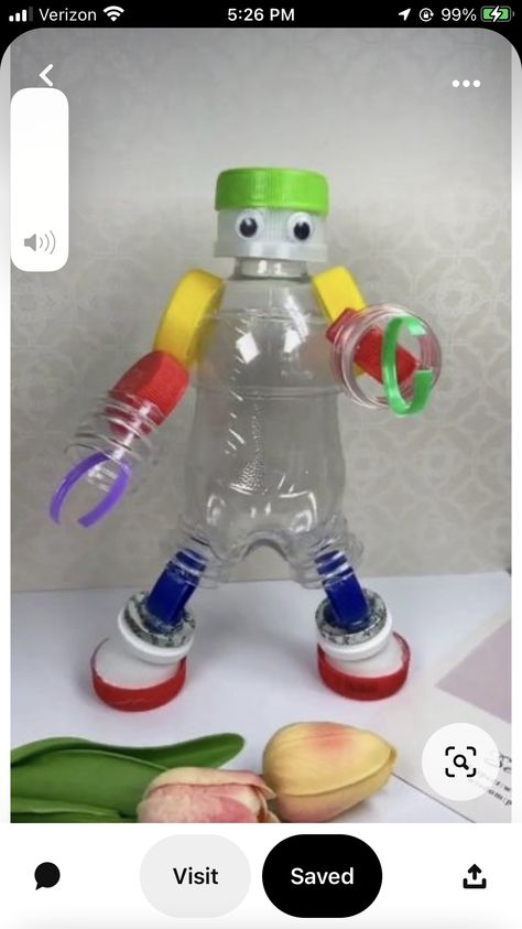 Mainan Diy, Kraftangan Prasekolah, Robot Craft, Recycled Robot, مشروعات العلوم, Aktiviti Kanak-kanak, Plastic Bottle Art, Diy Robot, Aktivitas Montessori