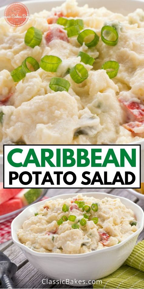 Caribbean Potato Salad, Cuban Potato Salad, Jamaican Potato Salad, Seafood Potato Salad, Carribean Recipes Authentic, Carribean Side Dishes, Carribean Appetizers, Jamaican Potato Salad Recipe, Caribbean Dinner Party