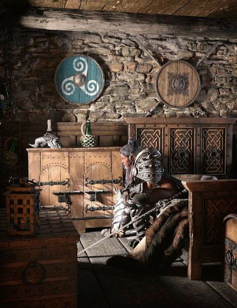 Vikings Bedroom, Bedroom Reference, Fantasy Bedrooms, Parlor Ideas, Eso Housing, Medieval Bedroom, Medieval Halloween, Dnd Room, Medieval Home Decor