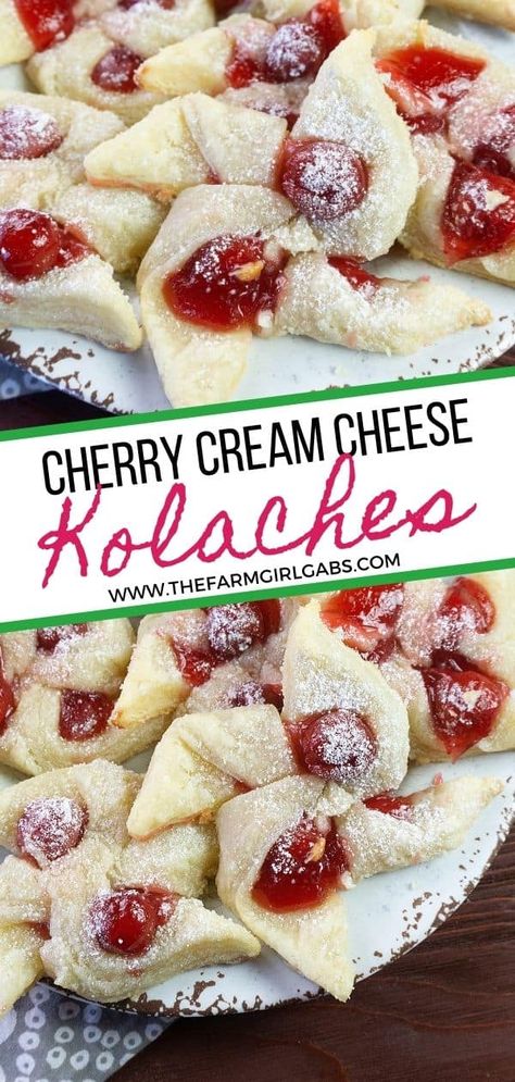 Hungarian Cookies Recipes, Cream Cheese Cherry Cookies, Christmas Cookies For Cookie Exchange, Cookie Swap Party Ideas, Cookie Swap Cookies, Kolache Cookie Recipe, Holiday Cookie Exchange Recipes, Cream Cheese Kolache Recipe, Kolaczki Cookies Recipe