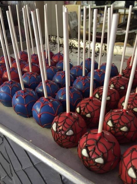 Spiderman Cake Pops, Spiderman Cakes, Spiderman Birthday Party Decorations, Spiderman Birthday Cake, Spiderman Theme, Spiderman Birthday Party, Birthday Cake Pops, Spiderman Party, Superhero Cake