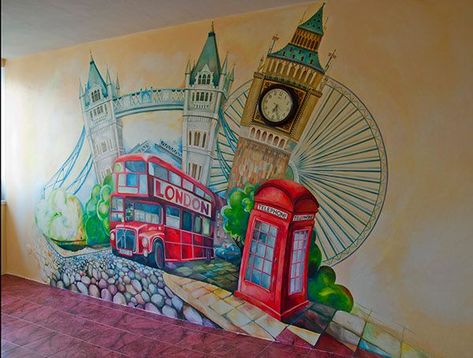 School Wall Decoration, Elizabeth Tower, The London Eye, London Wall, Tower Bridge London, Mural Ideas, Classroom Language, Eye Painting, Greater London