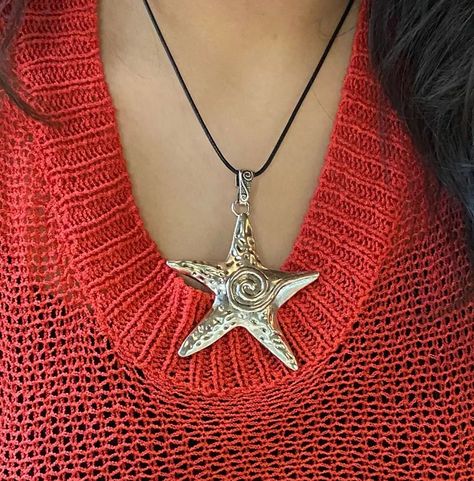 starfish cord 🌟 Chunky Silver Jewellery, Cord Necklaces, Starfish Jewelry, 90s Model, Starfish Necklace, Pixie Dust, Cord Necklace, Handmade Jewellery, Starfish