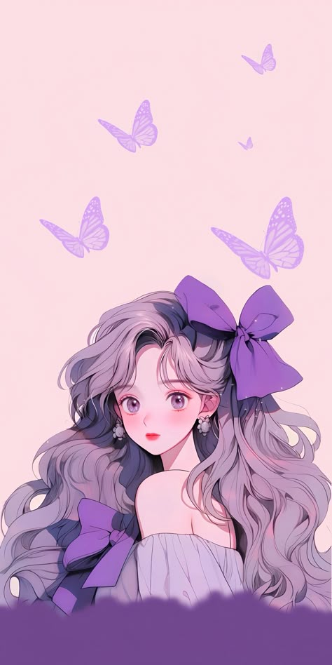 1/2 Lockscreen Purple Cute, Doll Anime, Anime Doll, Android Wallpaper Flowers, Cute Flower Wallpapers, Girly Art Illustrations, Cute Cartoon Drawings, Anime Artwork Wallpaper, Cute Patterns Wallpaper