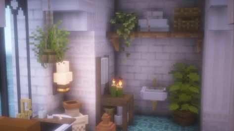 My first ever bathroom in Minecraft! With some new items 😉 #minecraft #minecraftbuild #cottagecoreminecraft Bathroom Minecraft Ideas, Bathroom In Minecraft, Minecraft Bathroom Design, Ru Rô, Minecraft Bathroom, Minecraft L, Minecraft House Decor, Minecraft House Interior, Aesthetic Minecraft Builds