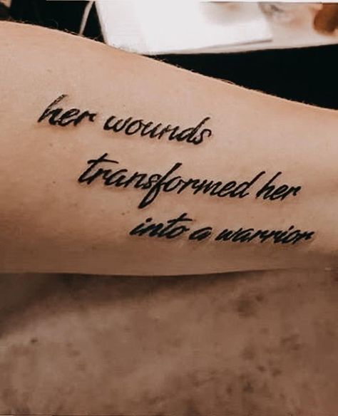 r.h. Sin on Instagram: “her wounds transformed her into a warrior! if you have my words tattooed on you, tag your photos using #rhsintattoos, thank you.” Healer Tattoo, Warrior Symbol Tattoo, Shoulder Armor Tattoo, Fighter Tattoo, Word Tattoo Ideas, Strong Woman Tattoos, Tiny Wrist Tattoos, Small Quote Tattoos, Meaningful Tattoo Quotes