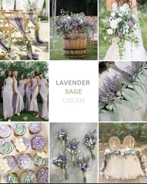 Sage Green And Purple Wedding, Sage And Lilac Wedding, Green Lavender Wedding, Plum Wedding Theme, Sage And Lavender Wedding, Lavender And Green Wedding, Lavender Sage Wedding, Wedding Palette Colors, Bridesmaid Dresses Mismatched Purple