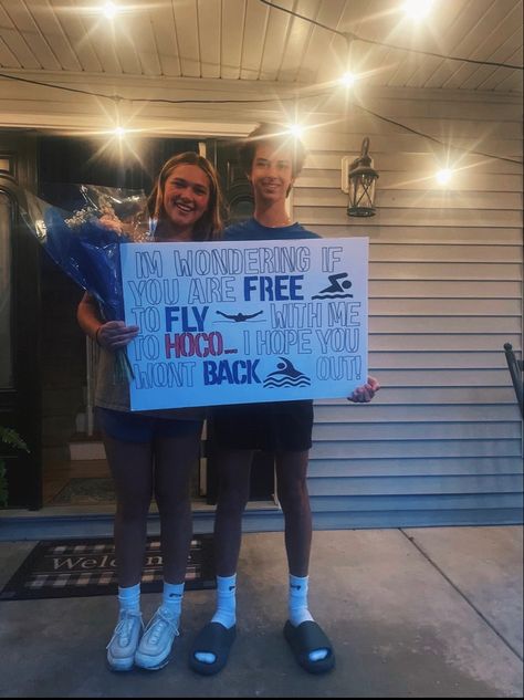 Swimming Hoco Signs, Hoco Proposals Ideas Swimming, Swimmer Hoco Proposals, Swim Promposal Ideas, Converse Hoco Proposal, Spring Formal Proposal Ideas, Swim Hoco Proposals, Swim Promposal, Winter Dance Proposal