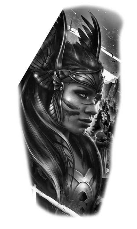 240+ Magnificent Valkyrie Tattoos Ideas and Meaning (2022) - TattoosBoyGirl Valkyrie Tattoo Design Norse Mythology, Woman Warrior Tattoo Design, Viking Warrior Woman Tattoo, Valkyrie Tattoo Woman Female Warriors, Warrior Women Tattoo, Valkyrie Tattoo Men, Viking Valkyrie Tattoo Design, Woman Warrior Tattoo Goddesses, Viking Woman Tattoo