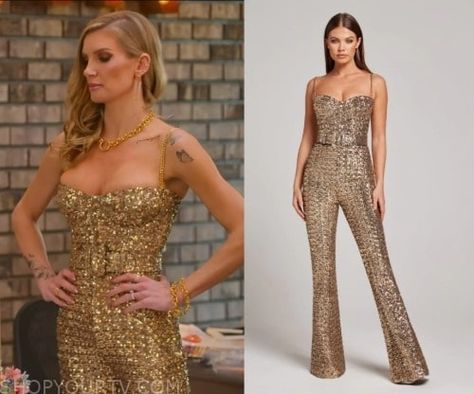 Selling Sunset: Season 7 Episode 10 Nicole's Gold Sequin Jumpsuit Gold Sequin Jumpsuit, Sunset Season, Selling Sunset, Sequin Jumpsuit, Gold Sequins, Gold Sequin, Fashion Looks, Sequin, Jumpsuit