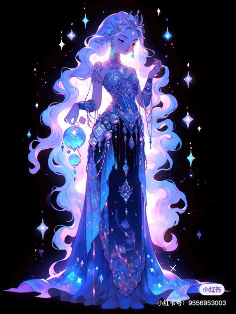 Fairy Goddess Art, Goddess Oc Art, Galaxy Girl Art, Galaxy Character Design, Celestial Character Design, Galaxy Oc, Galaxy Goddess, Crystal Character, Celestial Fairy