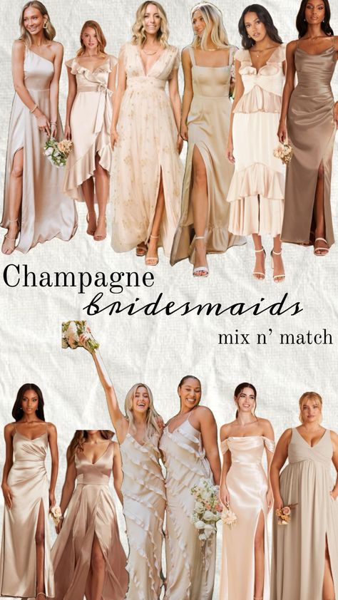 Champagne Gold Bridesmaid Dresses, Bridesmaid Dress Color Schemes, Classy Bachelorette Party, Fall Bridesmaids, Wedding Motifs, Bridesmaids Dress Inspiration, Candle Wedding Centerpieces, Fall Bridesmaid Dresses, Champagne Bridesmaid