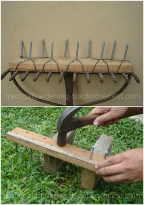 DIY Repurposed Rake Lawn Aerator Aerator Diy Lawn, Diy Aerator Lawn, Diy Lawn Aerator, Grass Types, Garden Themes, Healthy Harvest, Planning Garden, Grass Fields, Pergola Pictures