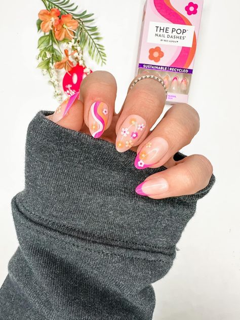 Banquet Nails, Pink Floral Nails, Floral Manicure, Groovy Nails, Red Aspen Nails, Aspen Nails, Medium Almond, Tanning Products, Red Aspen