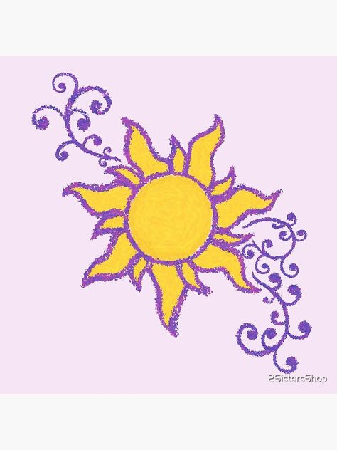 Lámina metálica «Sol enredado» de 2SistersShop | Redbubble Tangled Fine Line Tattoo, Simple Color Drawings, How To Draw A Sun, Asthetic Paintings For Teens, Sol Rapunzel, Ideas De Desenhos, Cute And Simple Drawings, Purple Drawings, Yellow Drawings