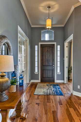 Foyer Colors, Entryway Colors, Entryway Paint, Entryway Paint Colors, Foyer Paint Colors, Foyer Paint, Wall Painting Ideas, Blue Gray Paint, Gray Walls