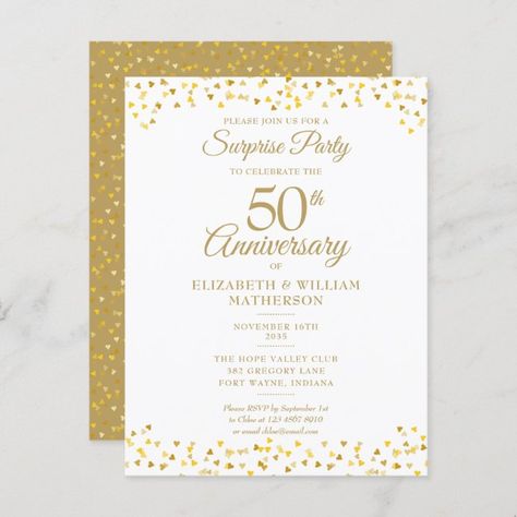 50th Anniversary Golden Love Hearts Surprise Party Announcement Postcard #AD , #paid, #Hearts#Love#Party#Surprise 50th Golden Anniversary, 25th Wedding Anniversary Party, 50th Anniversary Invitations, 50th Wedding Anniversary Invitations, Confetti Invitation, 50th Wedding Anniversary Party, Gold Foil Invitation, 50th Anniversary Party, 30th Wedding Anniversary