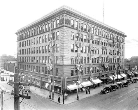 The Union Building was decorated for the 4th of July. Located at 11th and Meridian St, Anderson,Indiana. circa 1920's Anderson Indiana, Madison County, Home Again, The Union, Best Memories, Good Old, Old Photos, Indiana, 4th Of July