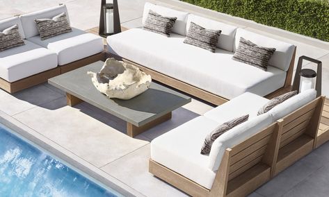 Here Are All the New Outdoor Product Collections From RH | Architectural Digest Modern Outdoor Living Space, Stylish Outdoor Furniture, Weathered Teak, Rh Modern, Outdoor Furniture Design, Outdoor Couch, Elegant Sofa, Modern Outdoor Furniture, Andalusia