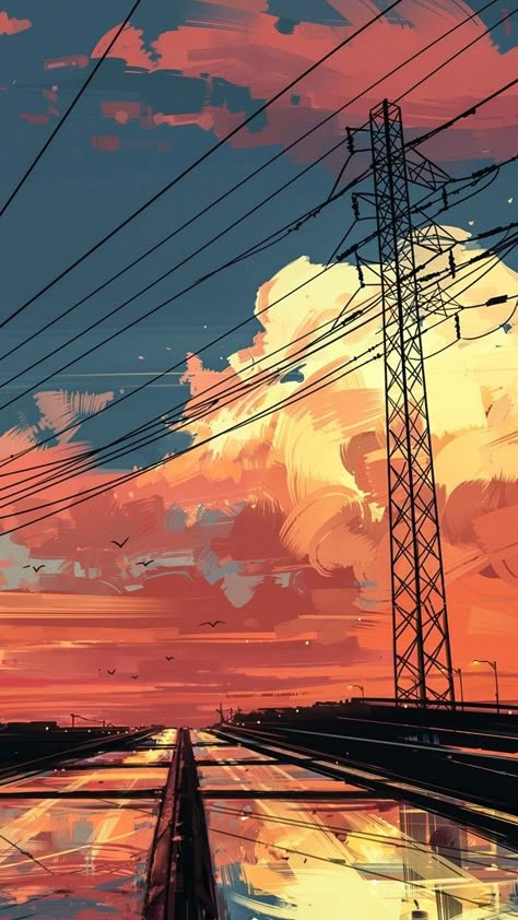 Things To Draw In Procreate, Alena Aenami, Draw In Procreate, Power Lines, Things To Draw, Scenery Wallpaper, Anime Scenery, The Sky, Art Inspo