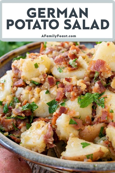 German Potato Salad - A Family Feast Potato Salad Recipe With Vinegar, Southern Potato Salad Recipe, Bavarian Potato Salad, Family Feast Recipes, Potato Salad With Bacon, German Potato Salad Recipe, Southern Style Potato Salad, Potatoe Salad, German Dishes