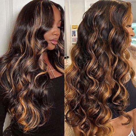 PRICES MAY VARY. 【Highlight Lace Front Wig Human Hair Material】:1B/30 Ombre Wigs Human Hair is Grade 10A Brazilian Virgin Human Hair, body wave lace front wigs human hair pre plucked, invisible, soft, and breathable, It can be dyed, curled, Can Be Made To Any Style You like. 【Ombre Lace Front Wig Human Hair Quality】:Highlight 1B/30 Colored Lace Front Wigs Human Hair For Women.180% Density Light Honey Blonde Glueless Wigs Human Hair Pre Plucked Natural Hairline with Baby Hair Around.Perfect match Wig With Blonde Highlights Black Women, Teenager Highlights Hair, Brown Lace Front Wigs Black Women, Ombre Hair Black Women, Honey Brown Highlights, Black And Gold Hair, Highlights Brown Hair Balayage, Mommy Hairstyles, Hair Color For Dark Skin