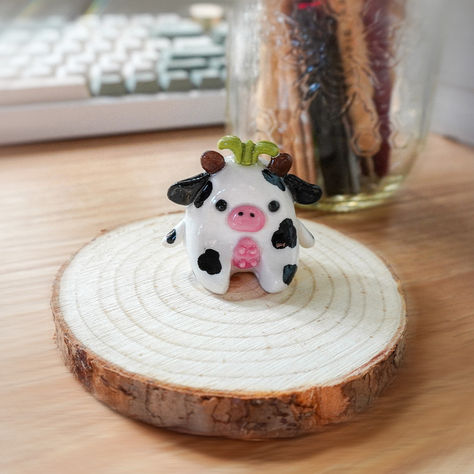 Luna the Cow Desk Friend by Grounded Spirits! #cottagecore #clayart #kawaii #polymerclay #handmade Cottagecore Cow, Cow Polymer Clay, Polymer Clay Cow, Clay Cow, Desk Friend, Pin Ideas, Trial And Error, Cottage Core Aesthetic, The Cow