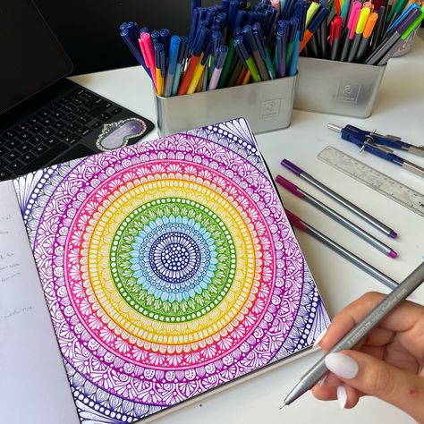 My fave mandala colors are 100% my rainbow mandalas 😍 What is your fave colors to work with in your art ? Pens @staedtler fineliners 💙 #art #artist #farahbrightart #mystaedtler Fineliners Art, Fineliner Art, Rainbow Mandala, Pencil Drawings Easy, Bright Art, Adult Coloring Book Pages, Art Mandala, Art Pens, Colorful Rainbow