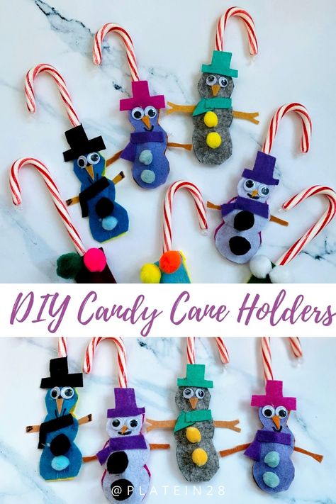 Candy Cane Gingerbread Man, Diy Candy Cane Holder, Candy Cane Holders Diy, Felt Crafts Kids, Candy Cane Crafts, Storytime Crafts, Felt Snowman, Kids Candy, Easy Easter Crafts