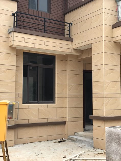 Wooden Tiles Front Elevation, House External Wall Design, Front Elevation Marble Design, Tiles For Outside House Wall, External Wall Tiles, Elevation Tiles Outdoor Wall, Front Elevation Tiles, Shop Board Design, Cladding Elevation