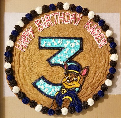 Paw Patrol cookie cake Paw Patrol Cookie Cake, Flamingo Land, Paw Patrol Cookies, Giant Cookies, Cookie Cake Decorations, Cookie Cake Designs, First Bday Ideas, Cookie Cake Birthday, A Spoonful Of Sugar